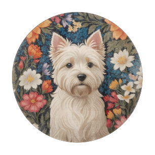 Tabla De Cortar Terrier West Highland Elegante Colorido Floral