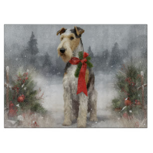 Tabla De Cortar Terrier Wirefox Perro en Navidad Nieve