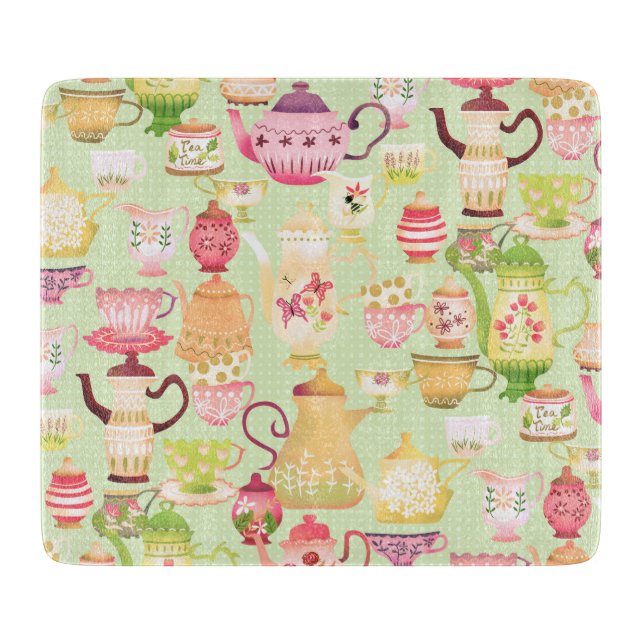 Tabla De Cortar Teteras y copas verdes (Anverso)