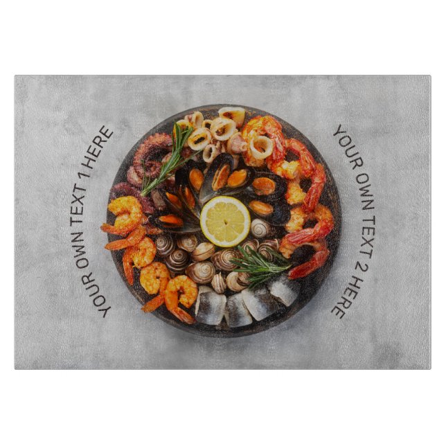 Tabla De Cortar Texto personalizado Plata de mariscos (Anverso)