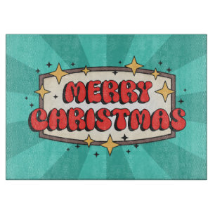 Tabla De Cortar texto retro groovy felíz navidad