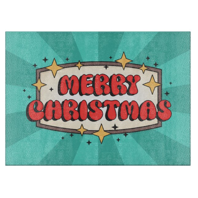 Tabla De Cortar texto retro groovy felíz navidad (Anverso)