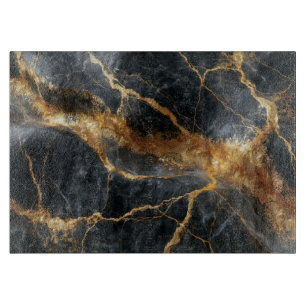Tabla De Cortar Textura abstracta de mármol oscuro y oro líquido 3