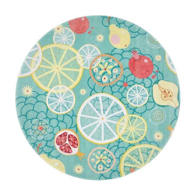 Tabla De Cortar Textura de fruta, fondo vibrante. (Anverso)