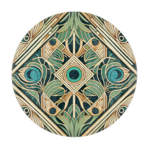 Tabla De Cortar Textura de plumas abstractas de oro y pavo real ve