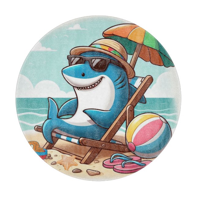 Tabla De Cortar Tiburón personalizado en la playa (Anverso)