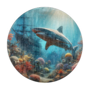Tabla De Cortar Tiburón tigre costero/naútico y arrecife de coral