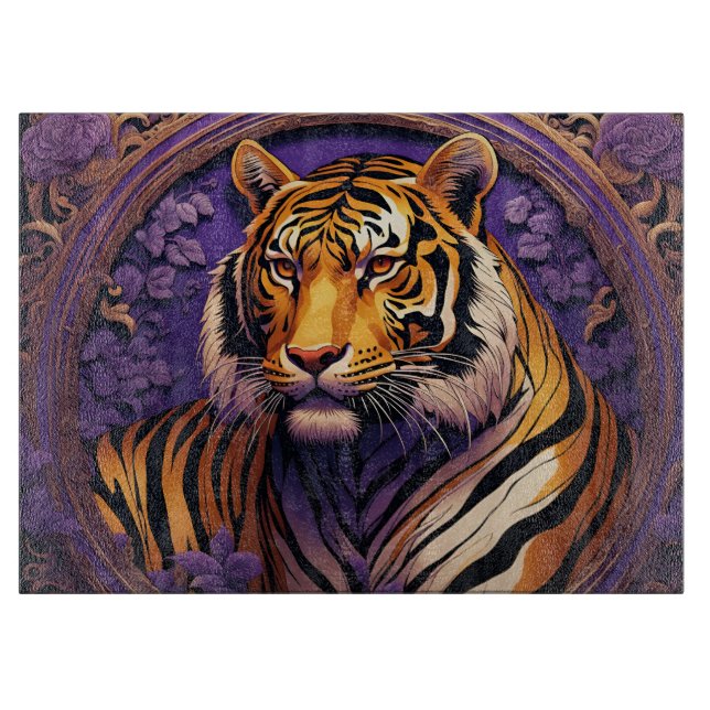 Tabla De Cortar Tigre en morado (Anverso)