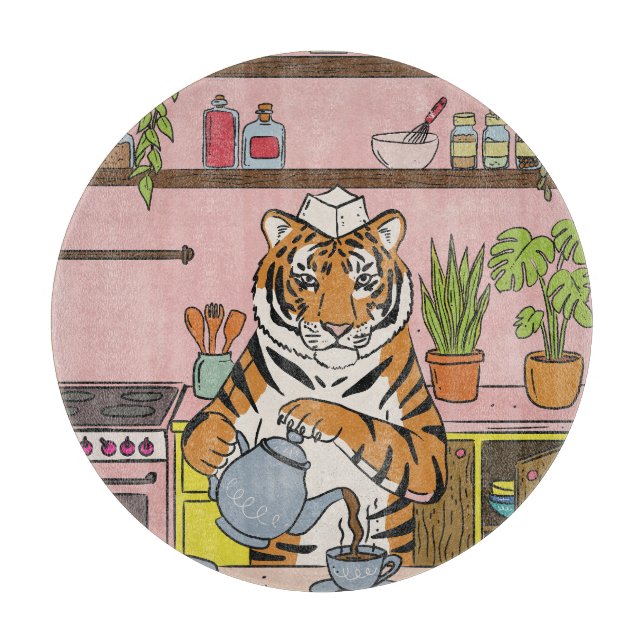 Tabla De Cortar Tigre preparando té (Anverso)