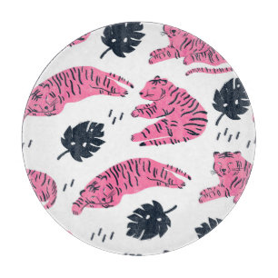 Tabla De Cortar Tigre Rosa Tropical: Vintage de mano.