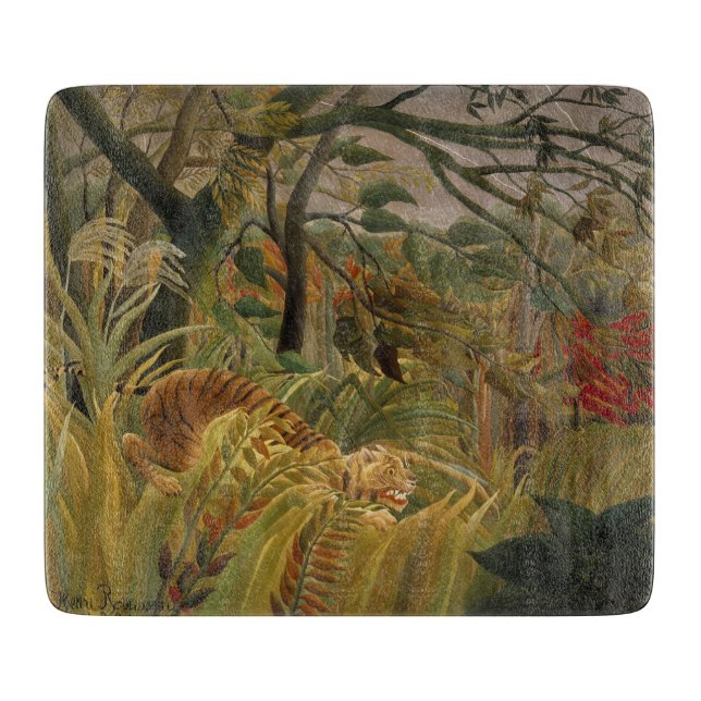 Tabla De Cortar Tigre sorprendido en tormenta tropical (Anverso)