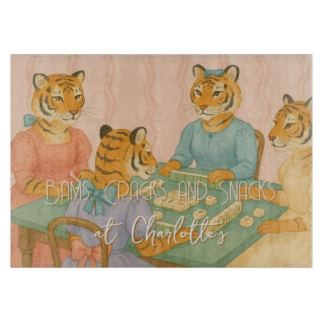 Tabla De Cortar Tigres jugando Mahjong (Anverso)