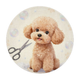 Tabla De Cortar Tijeras de Burbujas de Aseo de Caniche Adorable 