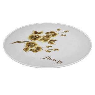 Tabla De Cortar Tipografía de Purpurina Floral Dorada de Lujo