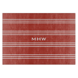 Tabla De Cortar Tiras rojas de tomate personalizado monograma tabl