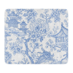 Tabla De Cortar Toile de Chinoiserie Azul Dragón Flor de Cerezo