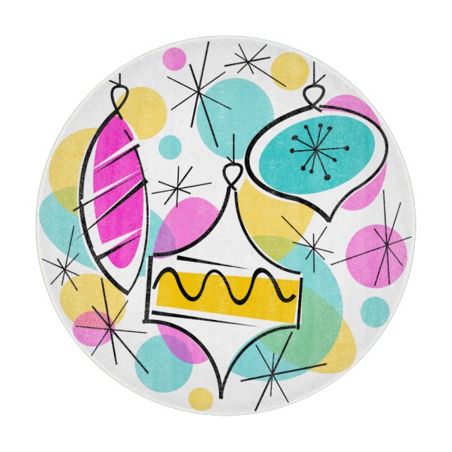 Tabla De Cortar Torneo retro Tree Baubles (Anverso)
