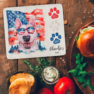 Tabla De Cortar Toro de Terrier Rojo Blanco y Azul Bandera America