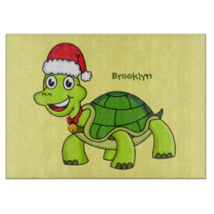 Tabla De Cortar Tortuga alegre lindo con sombrero de Santa