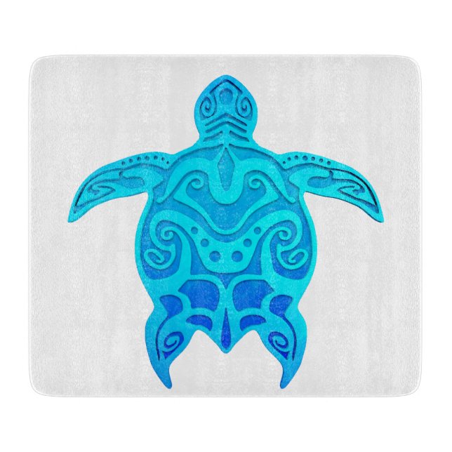 Tabla De Cortar Tortuga tribal azul (Anverso)