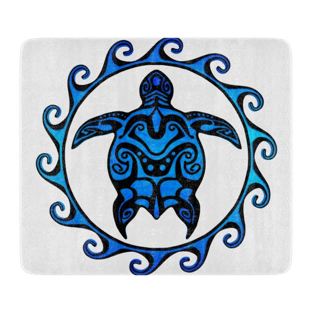 Tabla De Cortar Tortuga tribal azul Sun (Anverso)