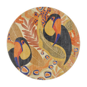 Tabla De Cortar Toucans en ramas, patrón tropical sin fisuras.