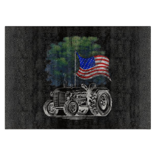 Tabla De Cortar Tractor agrícola vintage bandera americana patriót
