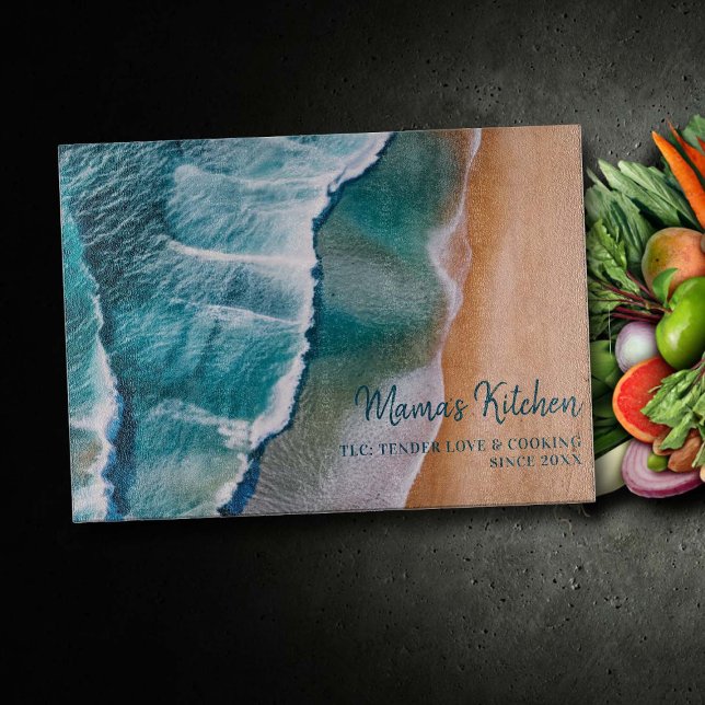 Tabla De Cortar Trayectoria personalizada de mamá Regalo Love TLC  (mom cutting board personalized gift christmas birthday mothers day ocean waves beach elegant decor)