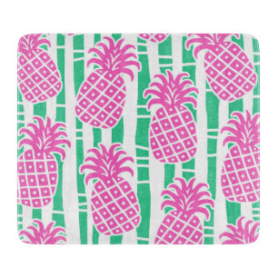 Tabla De Cortar Trazos de bambú de piña Patrón rosa y verde