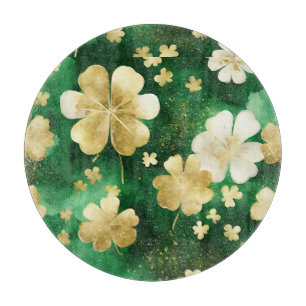 Tabla De Cortar Trébol del día de San Patricio verde y dorado