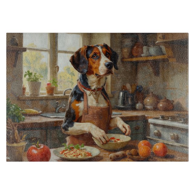 Tabla De Cortar Treeing Walker Coonhound Cocinando en la Cocina (Anverso)