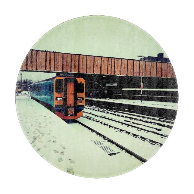 Tabla De Cortar Tren amarillo y turquesa (Anverso)