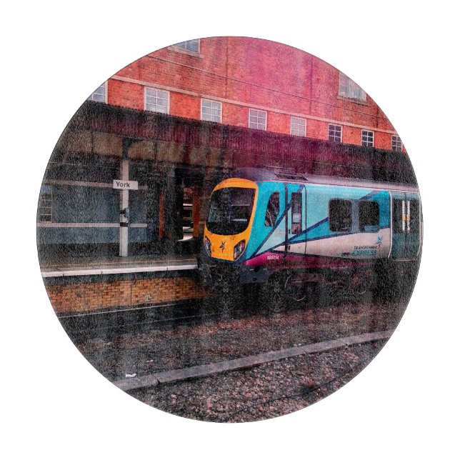 Tabla De Cortar Tren turquesa y amarillo (Anverso)