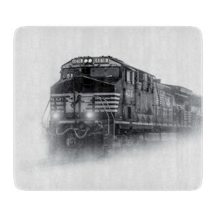 Tabla De Cortar Trenes en blanco y negro