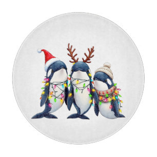 Tabla De Cortar Tres ballenas llevando Navidades Santa Hat