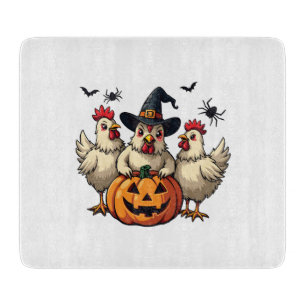 Tabla De Cortar Tres espeluznantes granjeros de pollo de Halloween