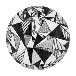 Tabla De Cortar Triángulos mosaicos, textura blanca negra.