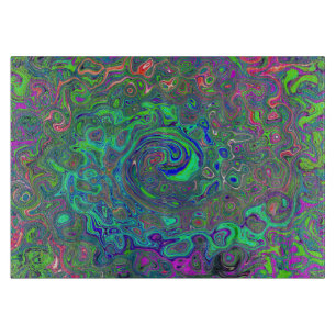 Tabla De Cortar Trippy Chartreuse y Blue Retro Liquid Swirl