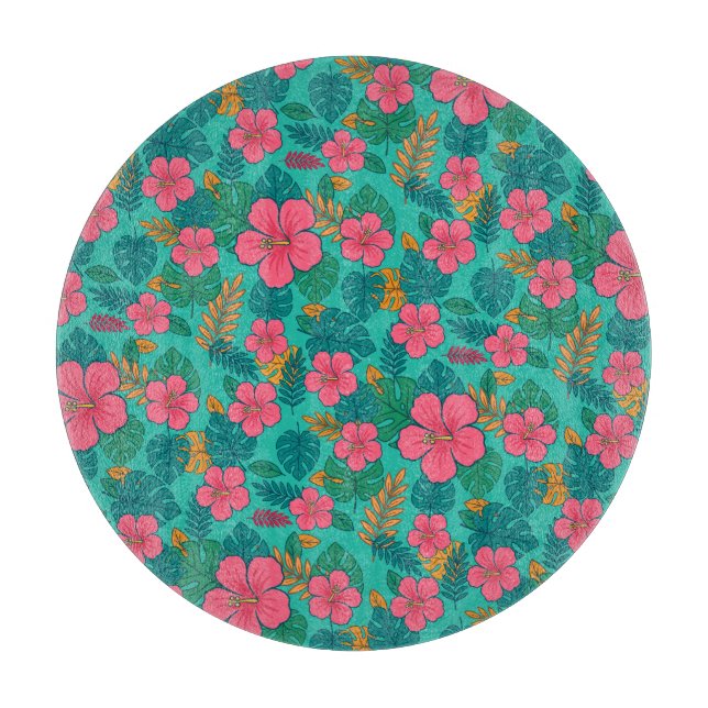 Tabla De Cortar Tropical Hibiscus and Palm Leaf Pattern  (Anverso)