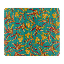 Tabla De Cortar Tropical Pattern with Red and Yellow Leaves
