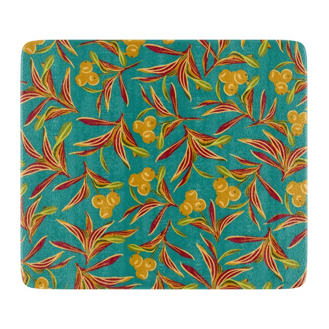 Tabla De Cortar Tropical Pattern with Red and Yellow Leaves (Anverso)