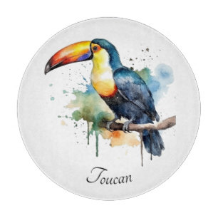 Tabla De Cortar Tucán en rama arte acuarela, personalizado