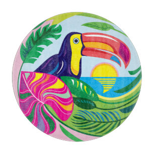 Tabla De Cortar Tucán y Hojas Tropicales