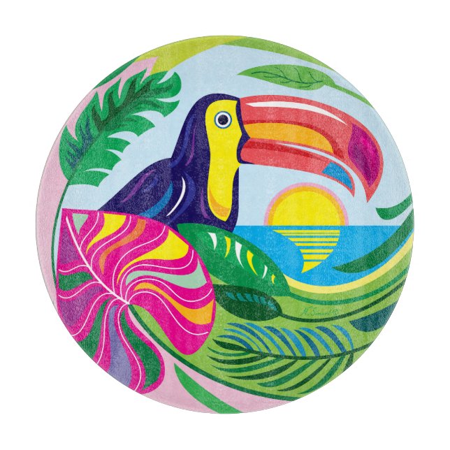 Tabla De Cortar Tucán y Hojas Tropicales (Anverso)