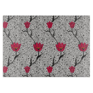 Tabla De Cortar Tulip Damasco de Art Nouveau, gris y rojo