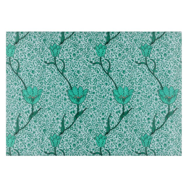 Tabla De Cortar Tulip Damask de Art Nouveau, Turquesa (Anverso)