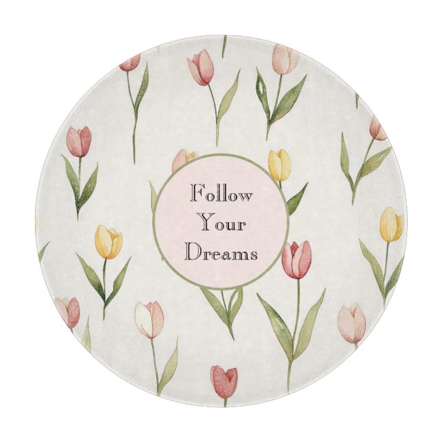 Tabla De Cortar Tulipanes Amarillos Rosados Narcisos Flores Sueños (Anverso)