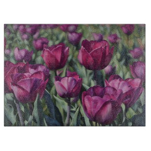 Tabla De Cortar Tulipanes Morados Flores Arte Floral Vidrio