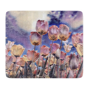 Tabla De Cortar Tulipanes púrpura, rosa y naranja