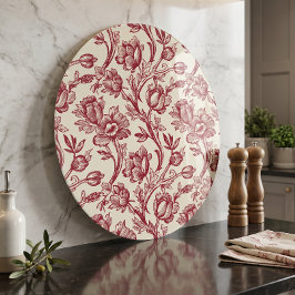 Tabla De Cortar Tulipanes Rojas y Crema Toile - Decoración Campo F